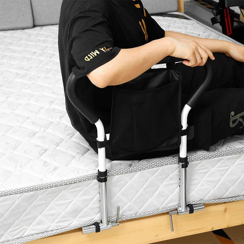 Bed Railing With Storage Bag Handle Support Bed Height Adjustable Armrest Elderly Care