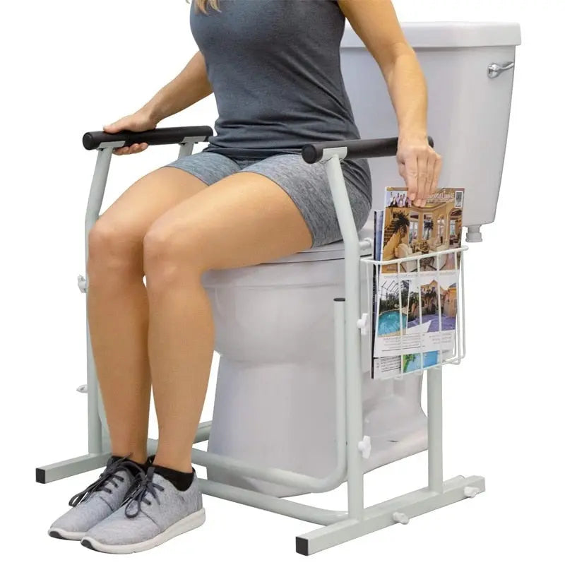 Stand Alone Toilet Rail Bathroom Safety Assist Commode for Elderly Handicapped Care Curated